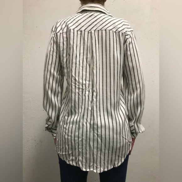 Anthropologie Ash and Ember Boyfriend Button Down Shirt Striped Long Sleeve XS - Picture 16 of 16